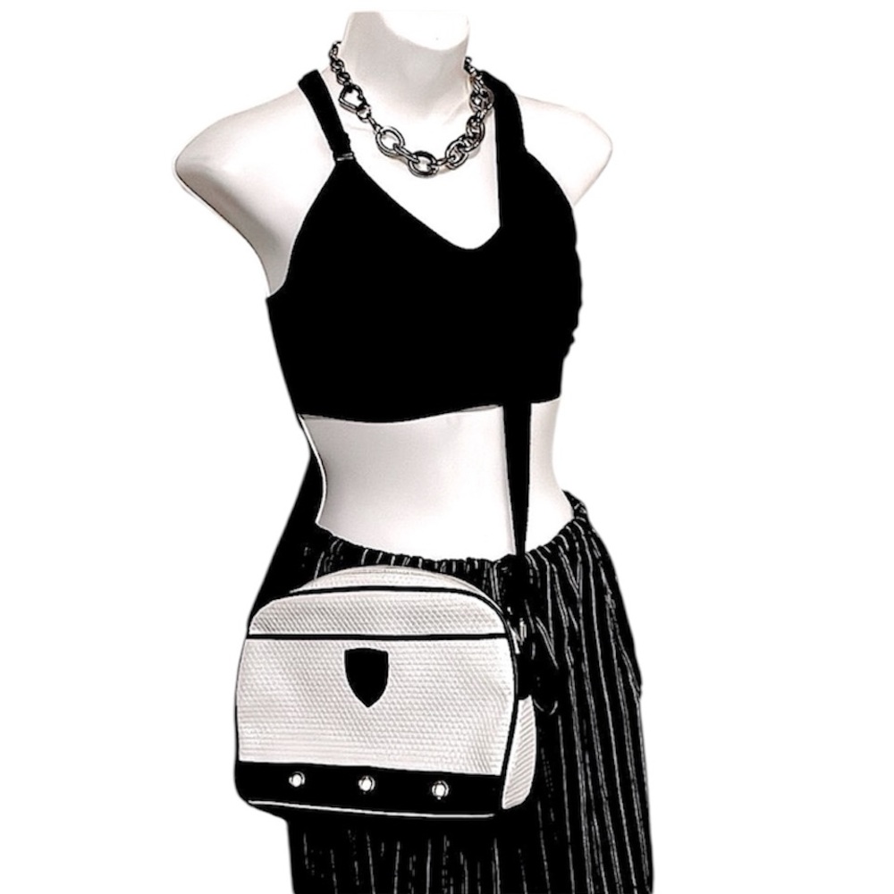 Liz Claiborne Vintage 80s White Navy Blue  Small Adjustable Crossbody Bag Purse